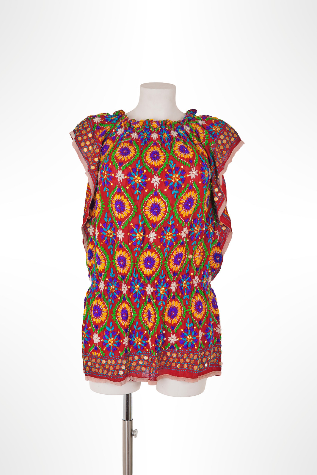 Blusa Vintage Miss June Paris Ricamata Paillettes Boho Etnica Multicolore Donna