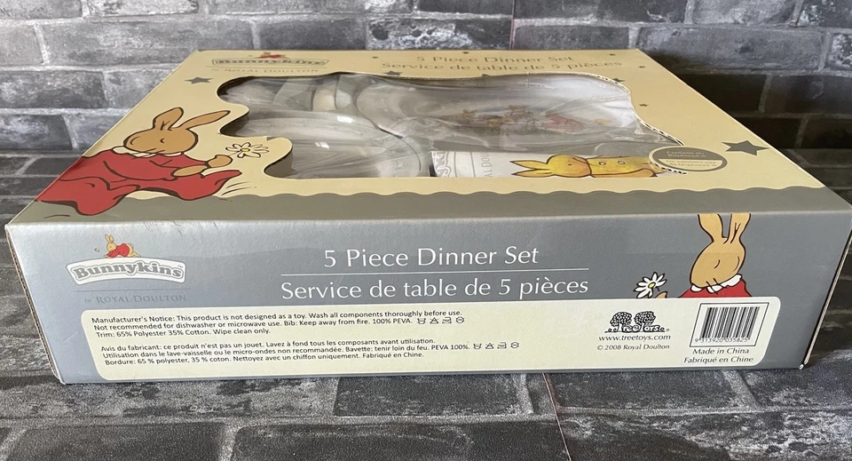 Bunnykins Royal Doulton 5 Piece Dinner Set Plate Bowl Spoon Sipper Bib 2008 New - image 4 of 4