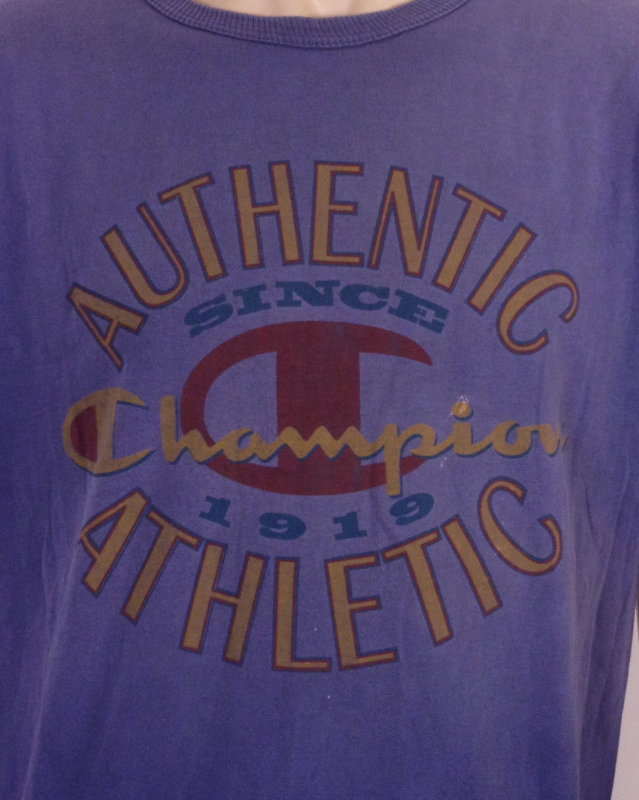 vintage 80s Champion Big Spell Out Logo T-Shirt single stitch USA blue label L