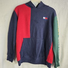 Tommy Hilfiger Color Block Red Blue Large 16/18 Hoodie Sweatshirt Sweater