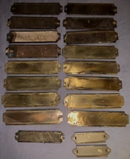 Great Lot  19  Antique  Brass  Label Holders  or  Name Plates  up to 4 7/8" wide