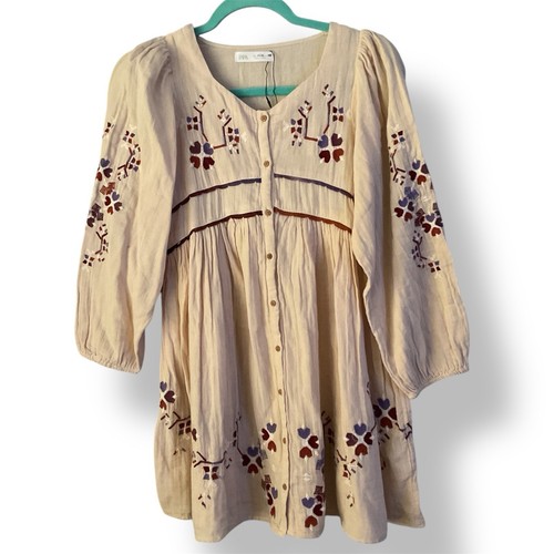 NWOT Zara Girls Long Sleeve Embroidered Dress Front Buttons Size 11/12 NEW - Picture 2 of 5