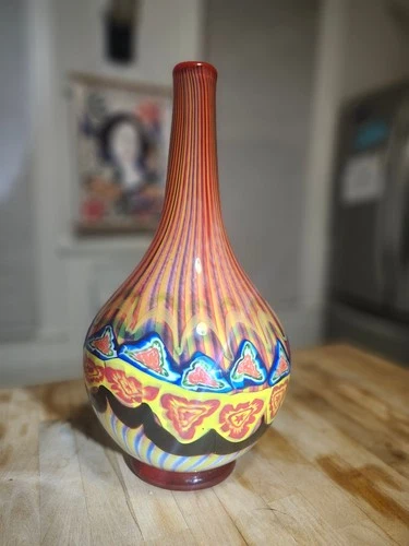17 inch MCM Stunner! Light catching Murano Millefiori Stripe Art Glass Vase