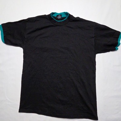 未使用　chiiiibag Ringer T-shirt Vintage Black Shirt Teal Ringer Tee Crew Neck Mens Large L Blank T