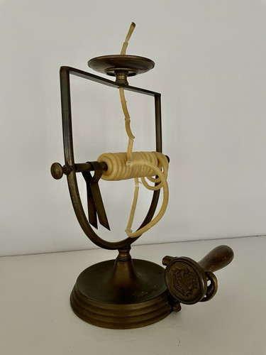 Antique Wax Jack Candle Coil Stick Holder Melting Wax Seal Coat of Arms Stamper
