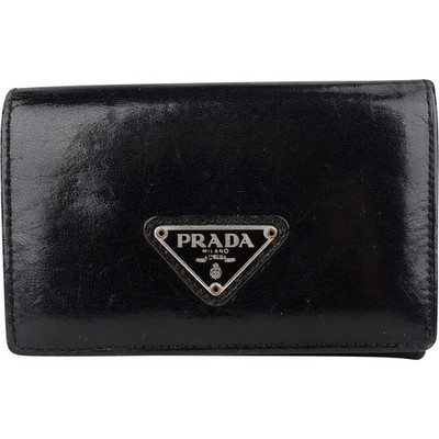 Prada Black Leather Triangle Mini Wallet Portemonnaie Geldbörse