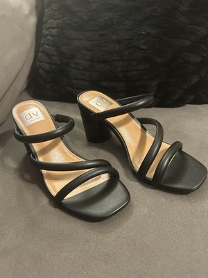 DV Dolce Vita Myla Black Strappy Block Heel Sandals Croc Embossed Size 7.5