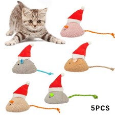 5x Christmas Hat Colorful Plush Mouse Cat Toys Interactive Self Play Kitten Toys