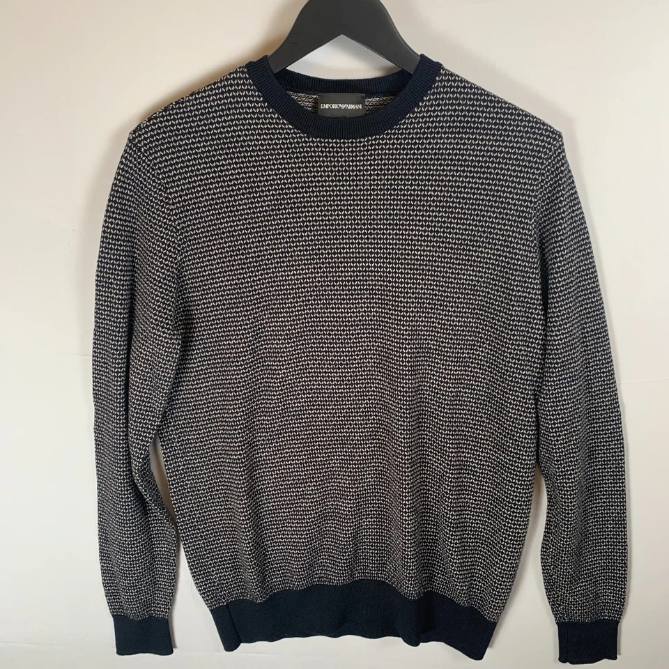 EMPORIO ARMANI Crew Neck Pullover Sweater Men 100% Wool Slim XLarge Gray Blue - Image 2 of 4