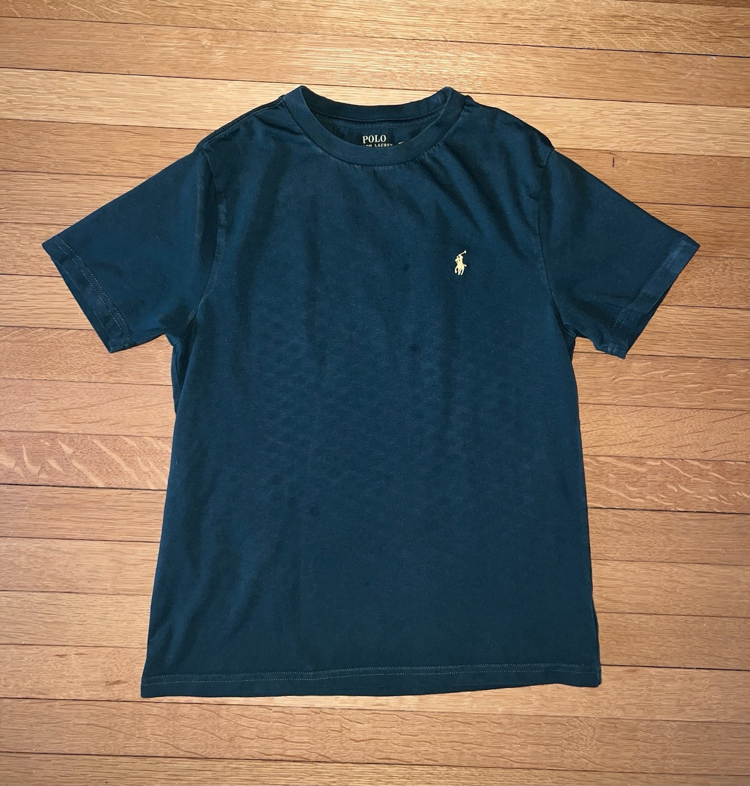 Polo Ralph Lauren T Shirt Ragazzo Medium (10 12) Girocollo Cacciatore Verde Giallo Pony