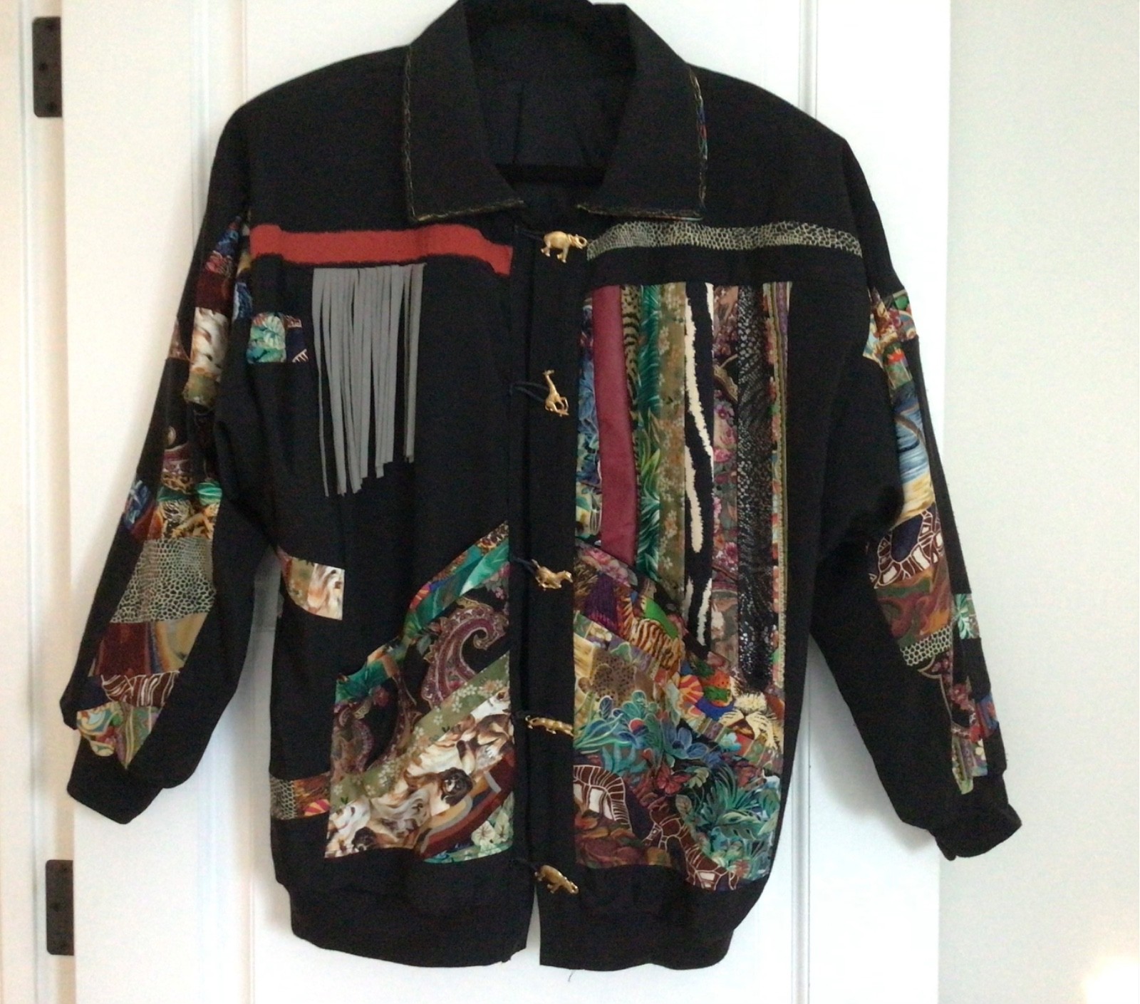 Unique Artsy Jacket Animal Print Patchwork Fringe… - image 2