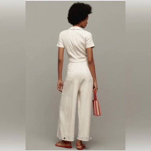 Anthropologie NWOT The Colette Wrap Jumpsuit by Maeve: Linen Edition Cream Sz:10 - Picture 6 of 8