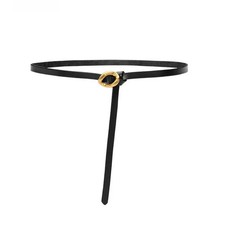 Leather Waist Belt Gold Metal Buckle Waistband Adjustable Belt Thin