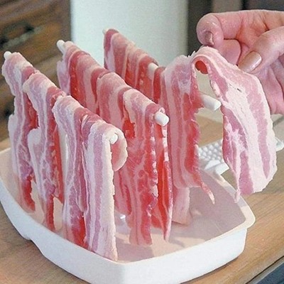 Microwave Bacon Rack Cooker Tray Hanger For Meal Cook Bar Crisp Breakfast QC