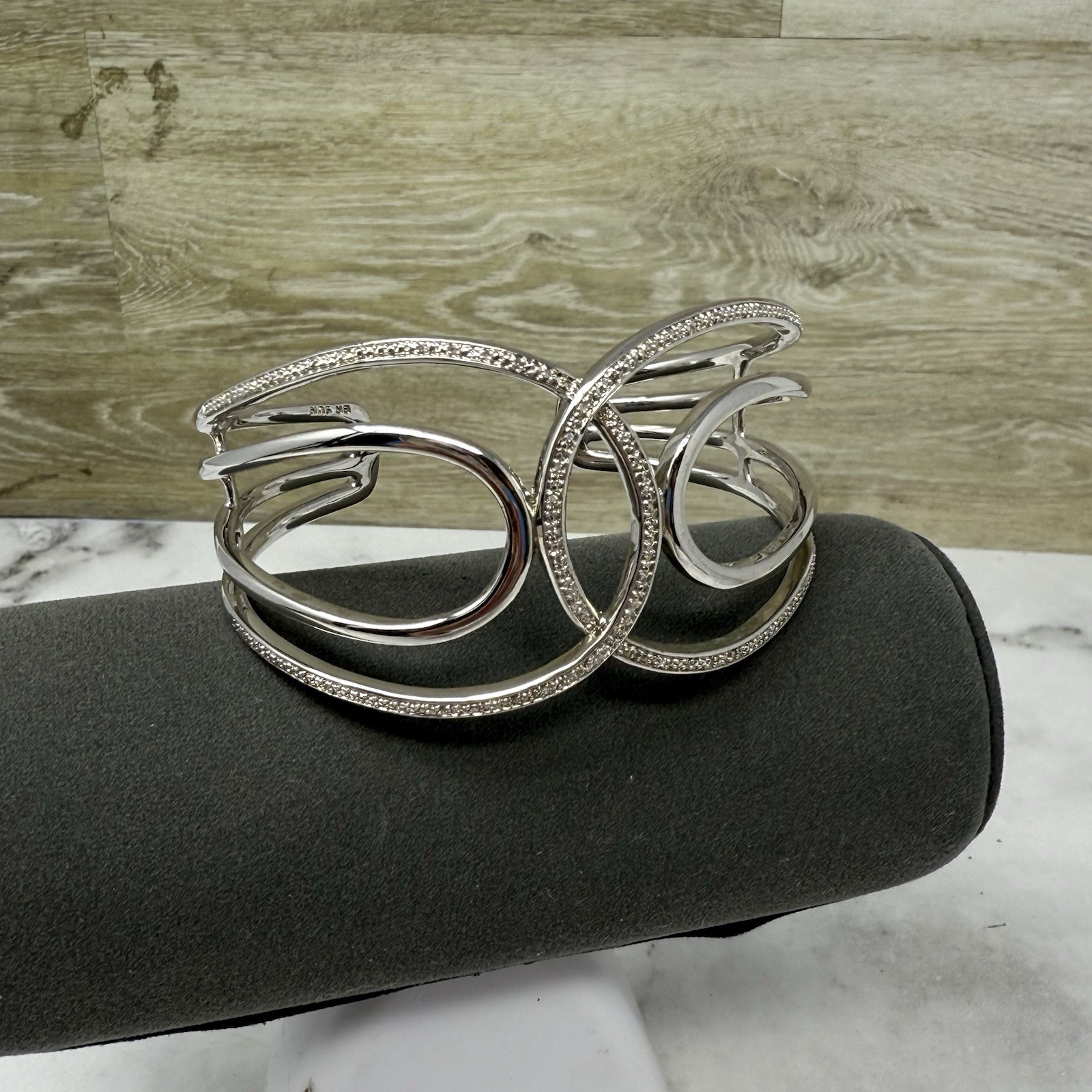 BR Sun Silver Tone Rhinestone Interlocking Cuff B… - image 6