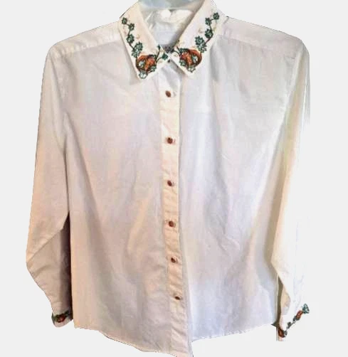 Camisa/Blusa Bordada Manga Larga XL Karen Scott De Colección Otoño Acción de Gracias Blanca Foto 4 de 4