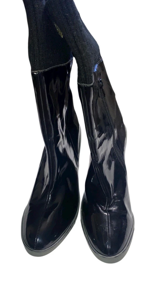 Botines de tacón alto plegables de charol negro talla 10 para mujer Y2K Baby Phat Foto 4 de 4