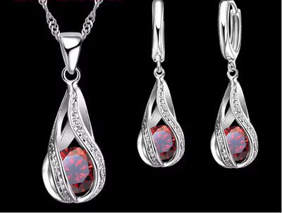 3Pcs 925 Sterling Silver Jewelry Set Drop Earrings Pendant Necklace Spiral Woman