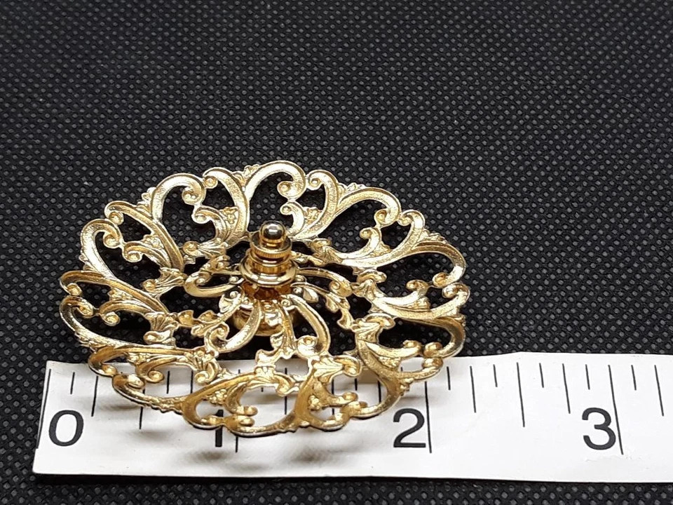 Винтажный Avon золотистый 3D цветок цветок филигранный круг Tac заколка искусственного жемчуга - Изображение 4 из 4
