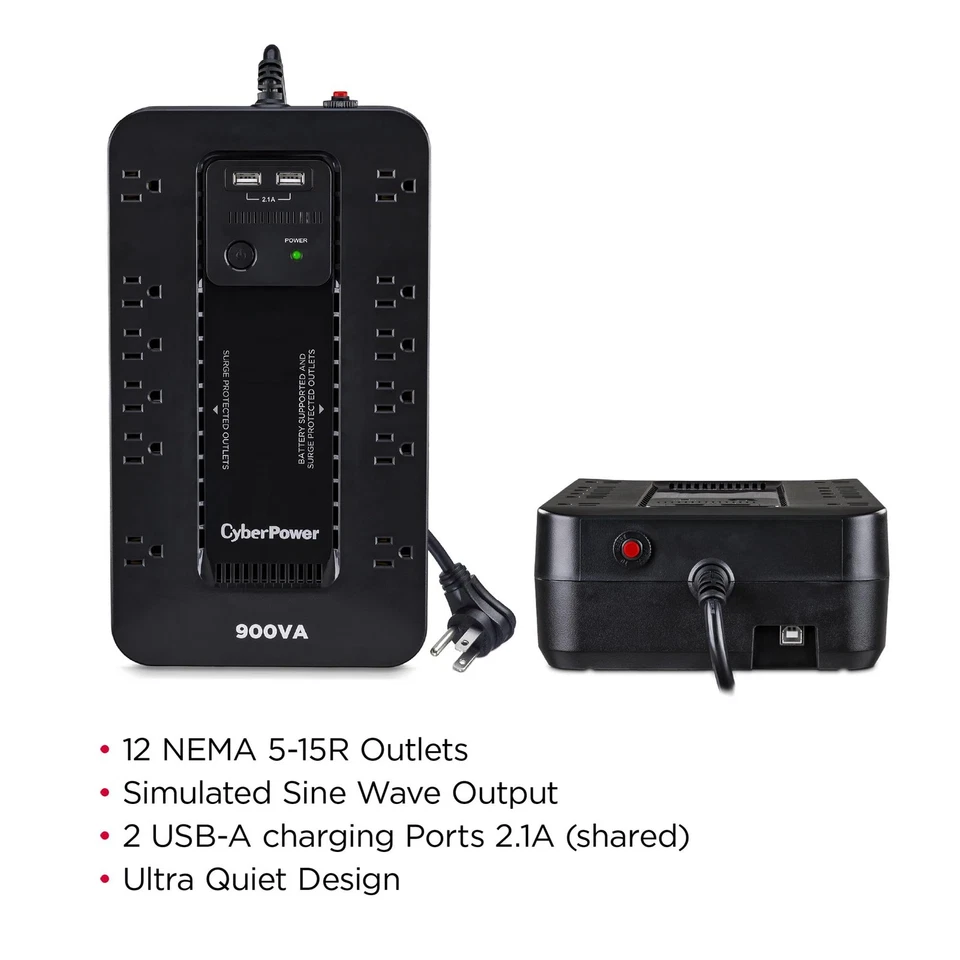 ST900U Standby UPS System, 900VA/500W, 12 Outlets, 2 USB Charging Ports, Comp... - Image 2 of 4