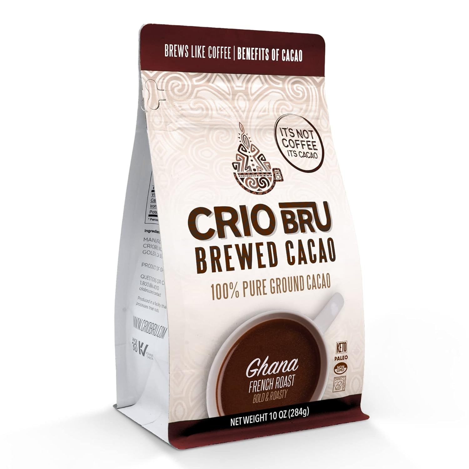 Crio Bru Ghana French Roast 10 oz Bag | Natural Healthy Brewed Cacao Drink