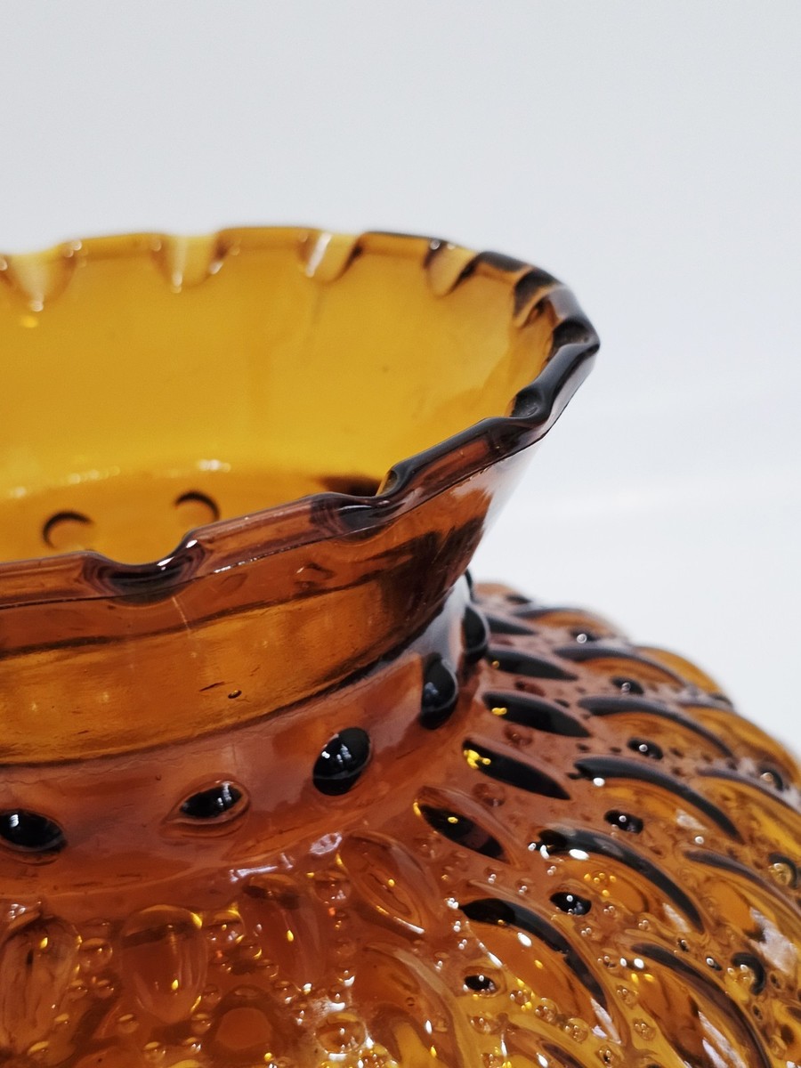 未開封　amber diamond pattern lamp shade Vintage Amber Glass Diamond Quilted Pattern Oil Lamp Shades