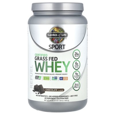 2 X  Garden of Life, Sport, Certified Grass Fed Whey, Chocolate, 1 l-Worldwide