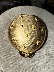 VTG. Houbigant Chantilly Solid Perfume Compact Gold Tone Sun Design with Perfume