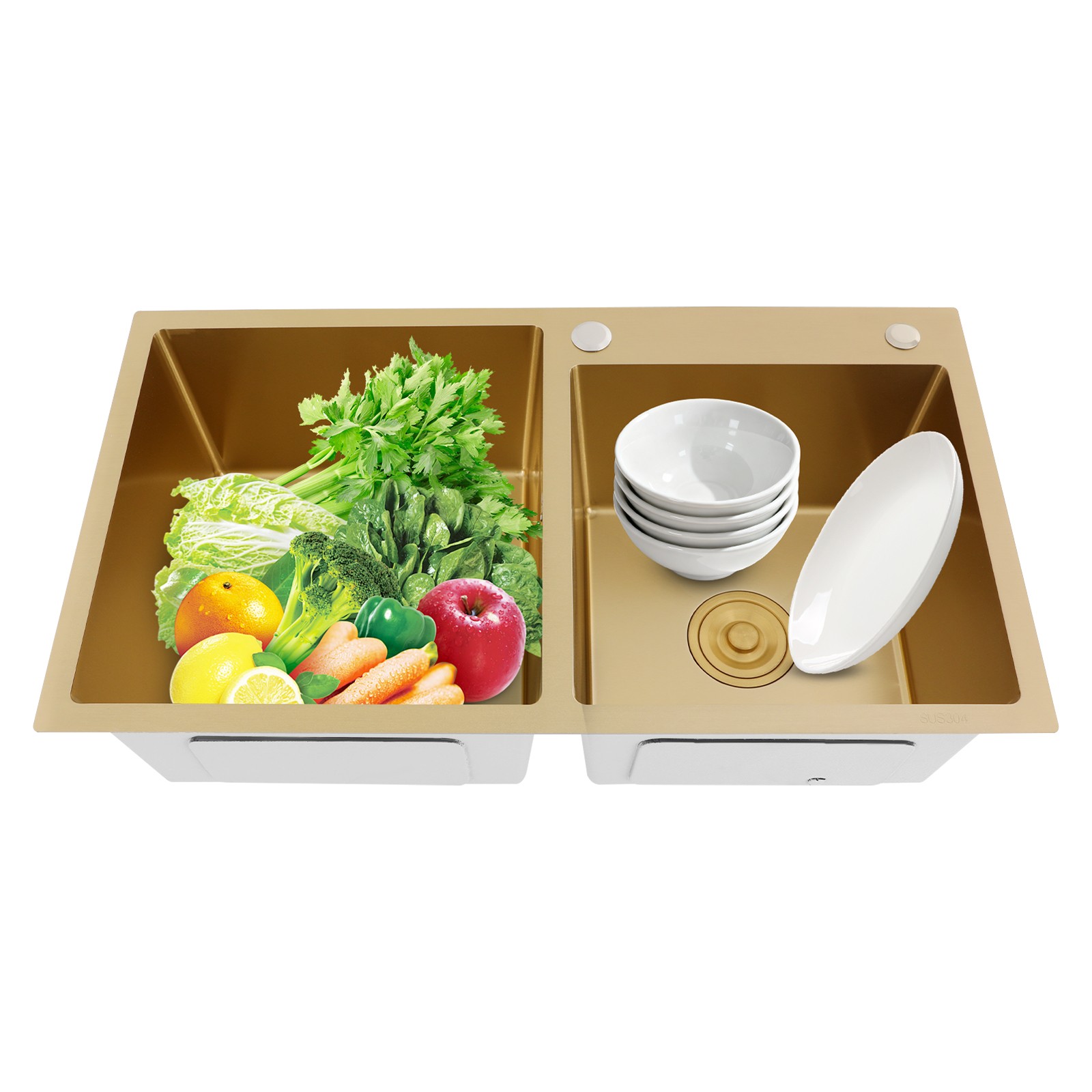 Undermount Workstation Kitchen Sink Double Bowl Stainless Steel Sink Gold