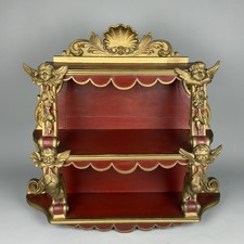 Antica Mensola Etagere Legno Intagliato Rosso Oro Putti Barocco Venezia XIX Sec.