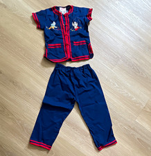 Chinese Girls 2pc Plum Blossoms Blue/Red Embroidered Top  Pants Set Size 4