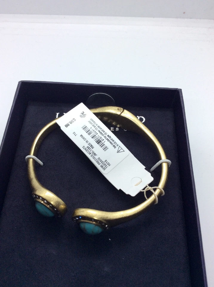 $39 Lucky Brand Pulsera Brazalete Piedra Círculo Tono Oro Turquesa Bisagras DD54 Foto 2 de 4