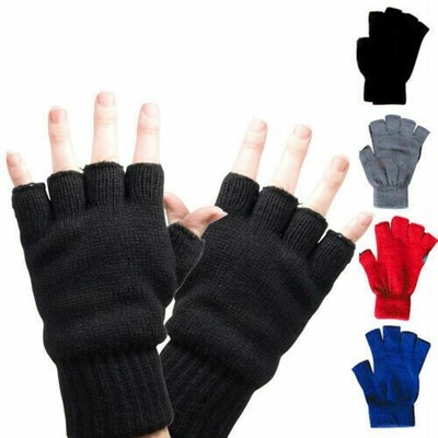 Unisex Soft Half Fingerless Gloves Women Men Warm Knitted Mittens Couple Winter