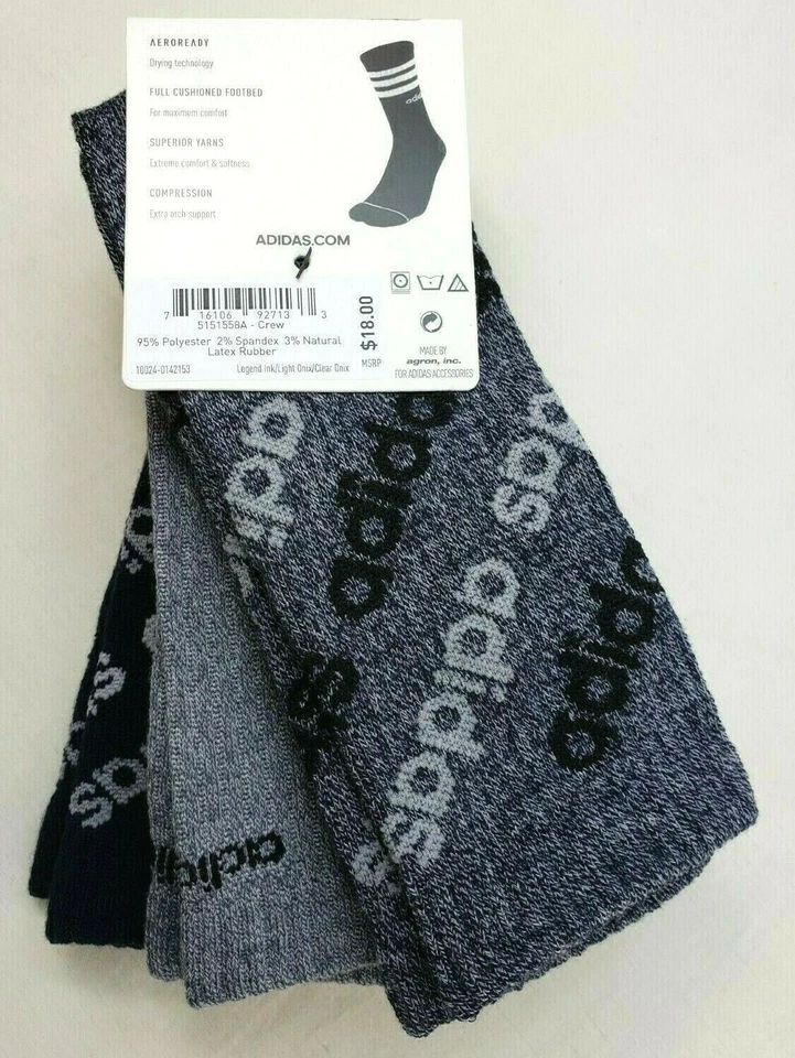 Paquete de 3 calcetines Adidas para hombre L 6-12 azul gris compresión logotipo integral precio de venta sugerido por el fabricante $18 Foto 4 de 4