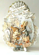 EASTER altered art mixed media 1930 reproduction Rabbit Chick white gold w/easel