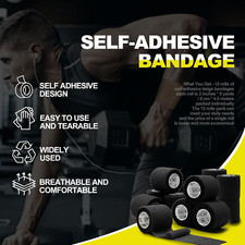 12 Rolls Self Adhesive Bandage Wrap, Elastic Athletic Tape, Self Stick Bandag...