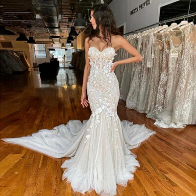 lace sweetheart mermaid wedding dress Amazing Mermaid Off-the-shoulder Sweetheart Sleeveless Appliques Satin –  misshow.com