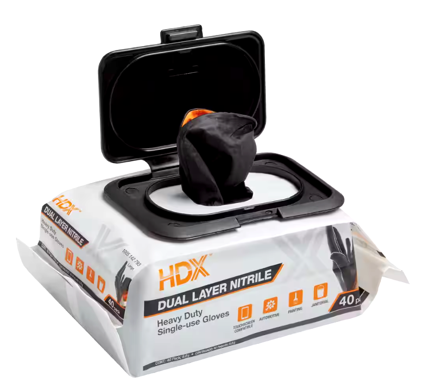 HDX Dual Layer Nitrile Heavy Duty Single Use Chemical Resistant Gloves - 40 Ct.