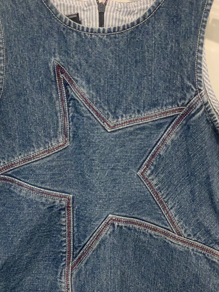 Vintage Tommy Hilfiger Girls Denim Jumper Dress 6X Stitched Star Pattern Jean - Image 4 of 4
