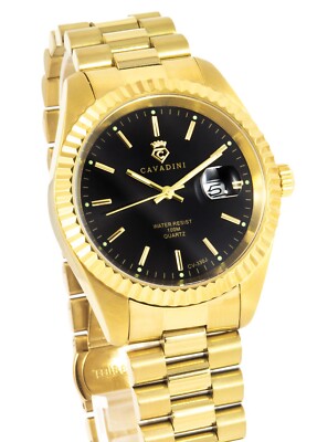 CAVADINI Herrenuhr Leonardo CV-330J Datum Lupe Edelstahl gold-schwarz Klassiker