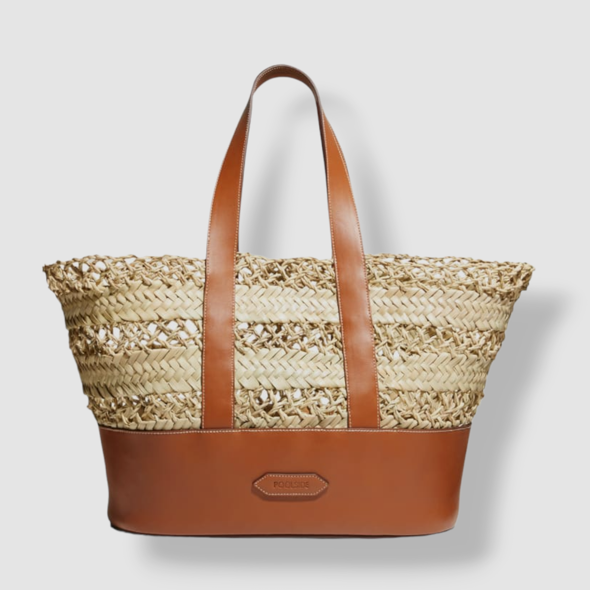 $317 Poolside Women's Beige The Cannes Straw Faux Leather Cutout