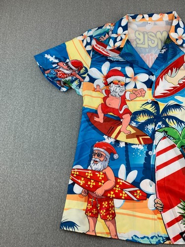 Christmas Surfer Santa Hawiian Shirt Mens L Blue Mele Kalikimaka AOP Novelty - Picture 4 of 13