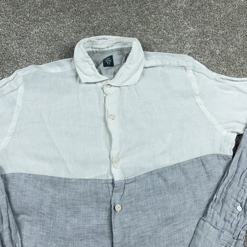 Camisa Eleventy Para Hombre Grande Blanca Gris Lino Abotonada Transpirable Oficina Carrera - Imagen 2 de 11