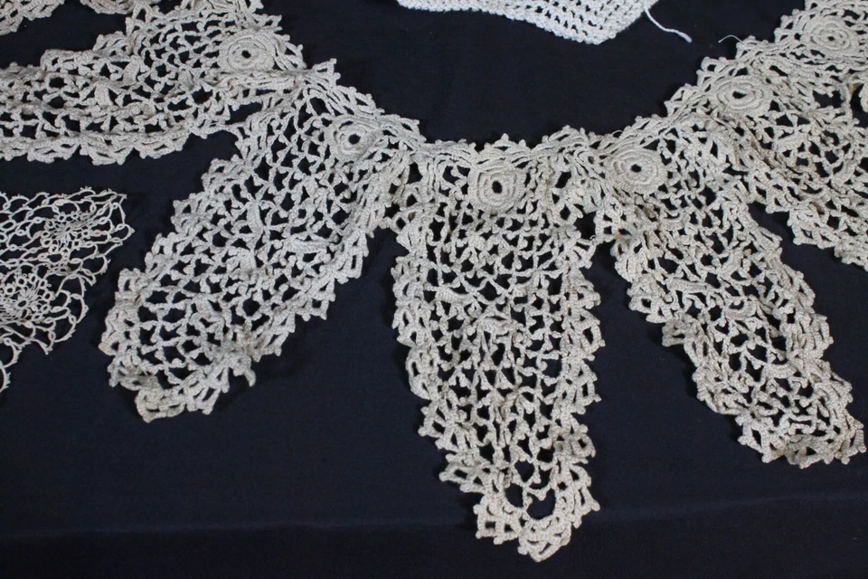 Lote de 4 Collares de Colección Borde Crochet Tatting Set Marfil Crudo Antiguo Patrimonio Encontrar Hecho a Mano Foto 2 de 4