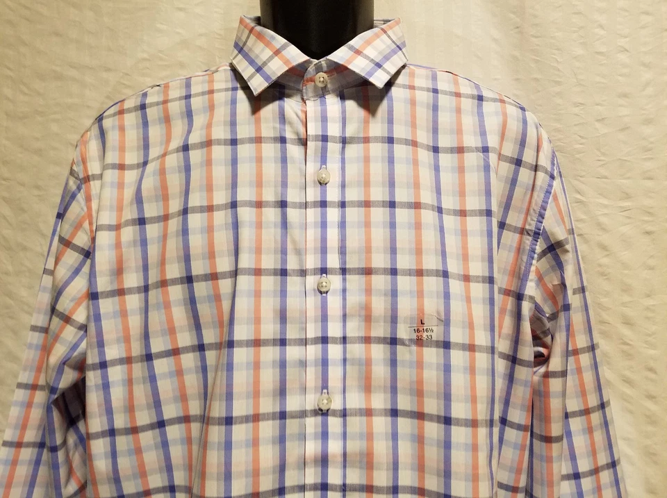 Nueva Camisa de Vestir BAR III Blanca a Cuadros Manga Larga Para Hombre Talla L XL Calce Ajustado Elástica Foto 3 de 4