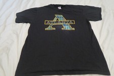 VTG Jerzees 90s Atlanta Logo Plaid Spellout T-Shirt Made in USA Black Green Gold