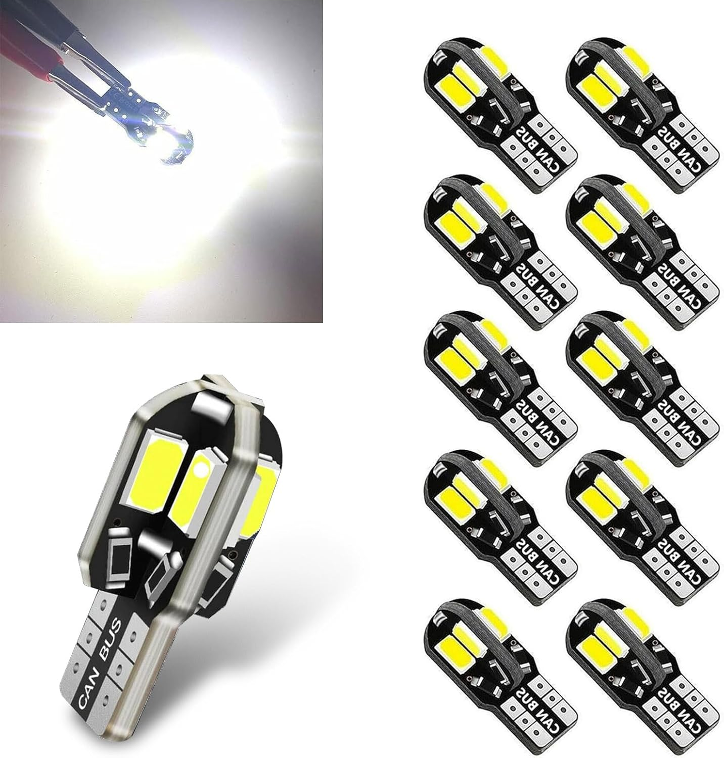 10PCS T10 LED Car Interior Bulb 12V 5730-8SMD Side Wedge Indicator Light