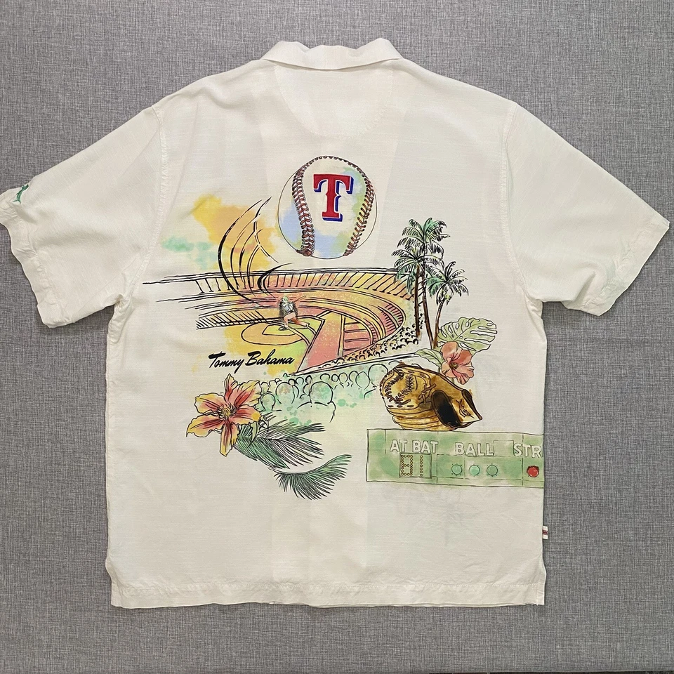 Tommy Bahama Texas Rangers Veracruz Cay Mens Large Button Up Shirt NWT - Image 3 of 4