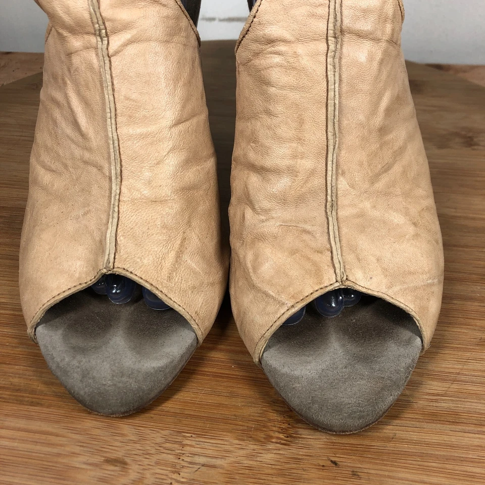 Calleen Cordero Zapatos Mujer 9 Marrón Cuero Tacones Peep Toe Sandalias Hechas en Los Ángeles Foto 4 de 4