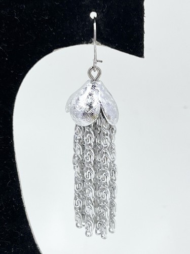 Vintage Silver Tone Fringe Chain Drop Earrings Dangling Chandelier Cascade - Picture 3 of 9